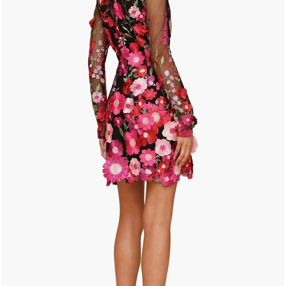 Avec Les Filles Black and Pink Floral Long Sleeve Dress - Picture 5 of 12
